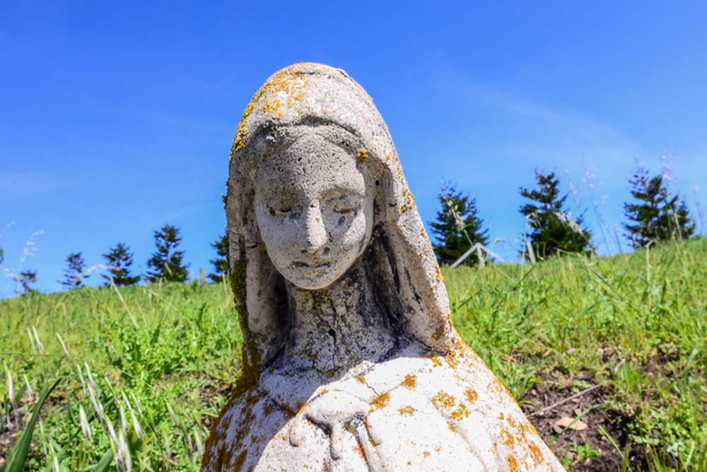 Statue of Mary in a field